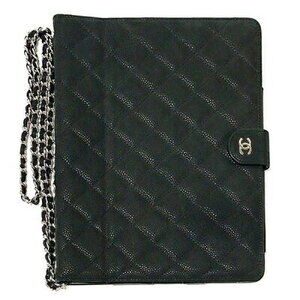 Chanel iPad Case Chain Shoulder Bag Matelasse Black Caviar Leather